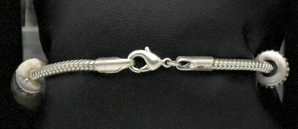 Vintage Sterling Silver and Nephrite Beads "N" Initial Bracelet - 7.25"