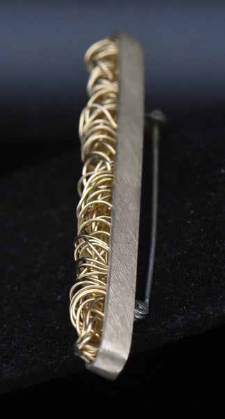 Vintage Handmade Sterling Silver and 14K Gold Wire Brooch