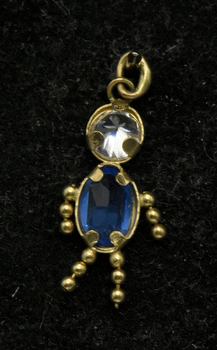 Vintage 14k Blue Crystal Stick Figure Charm