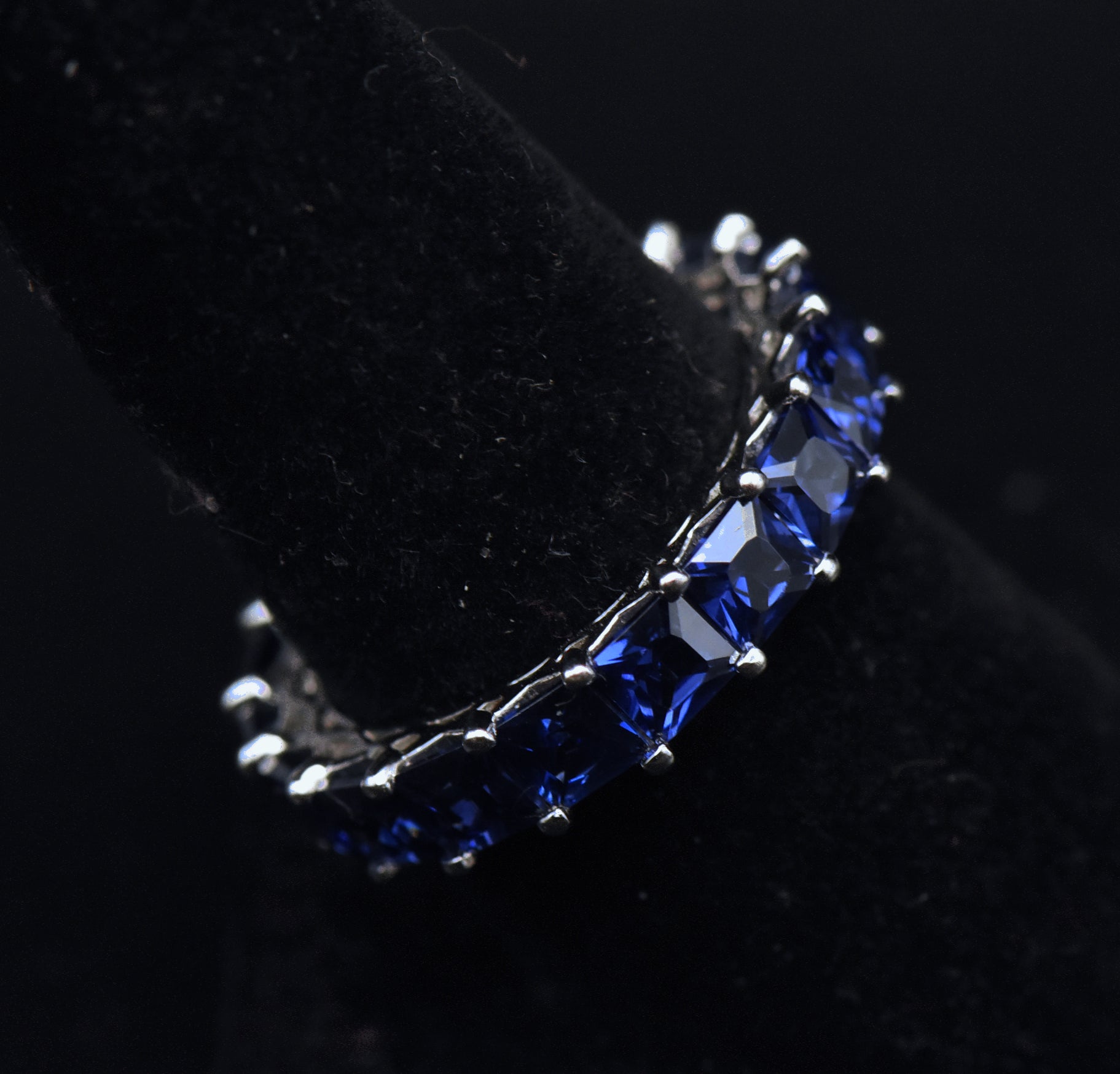 Vintage Blue Cubic Zirconia Sterling Silver Eternity Band - Size 8