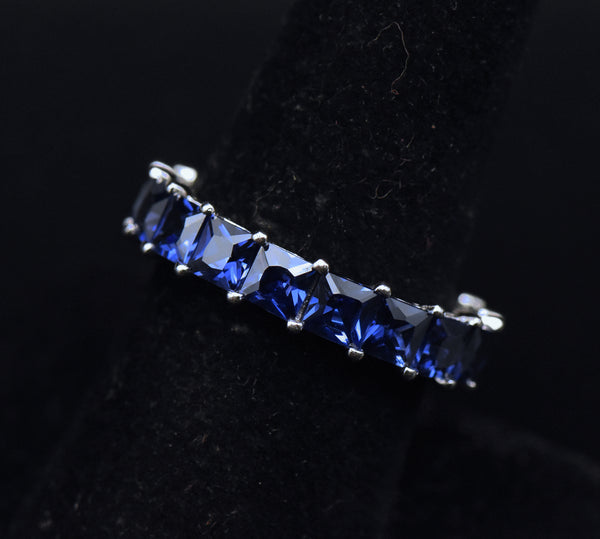 Vintage Blue Cubic Zirconia Sterling Silver Eternity Band - Size 8