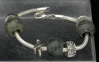 Vintage Sterling Silver and Nephrite Beads "N" Initial Bracelet - 7.25"