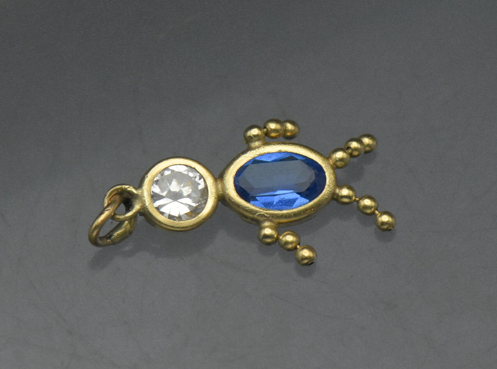 Vintage 14k Blue Crystal Stick Figure Charm