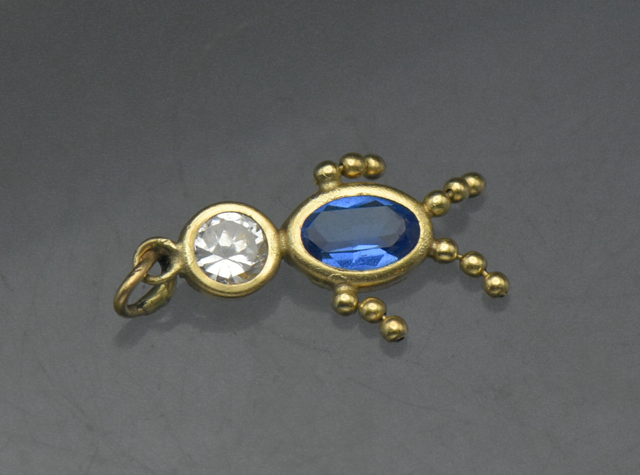 Vintage 14k Blue Crystal Stick Figure Charm