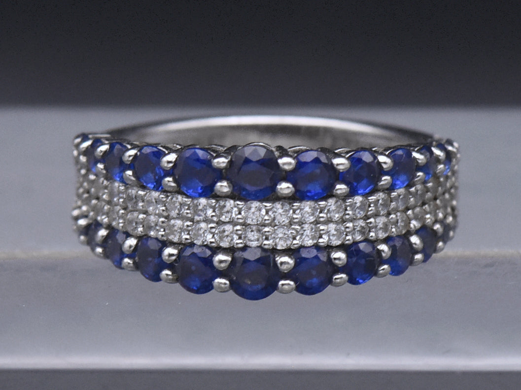 Sterling Silver Blue and White CZ Ring - Size 6.25