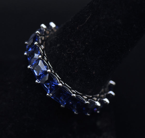 Vintage Blue Cubic Zirconia Sterling Silver Eternity Band - Size 8