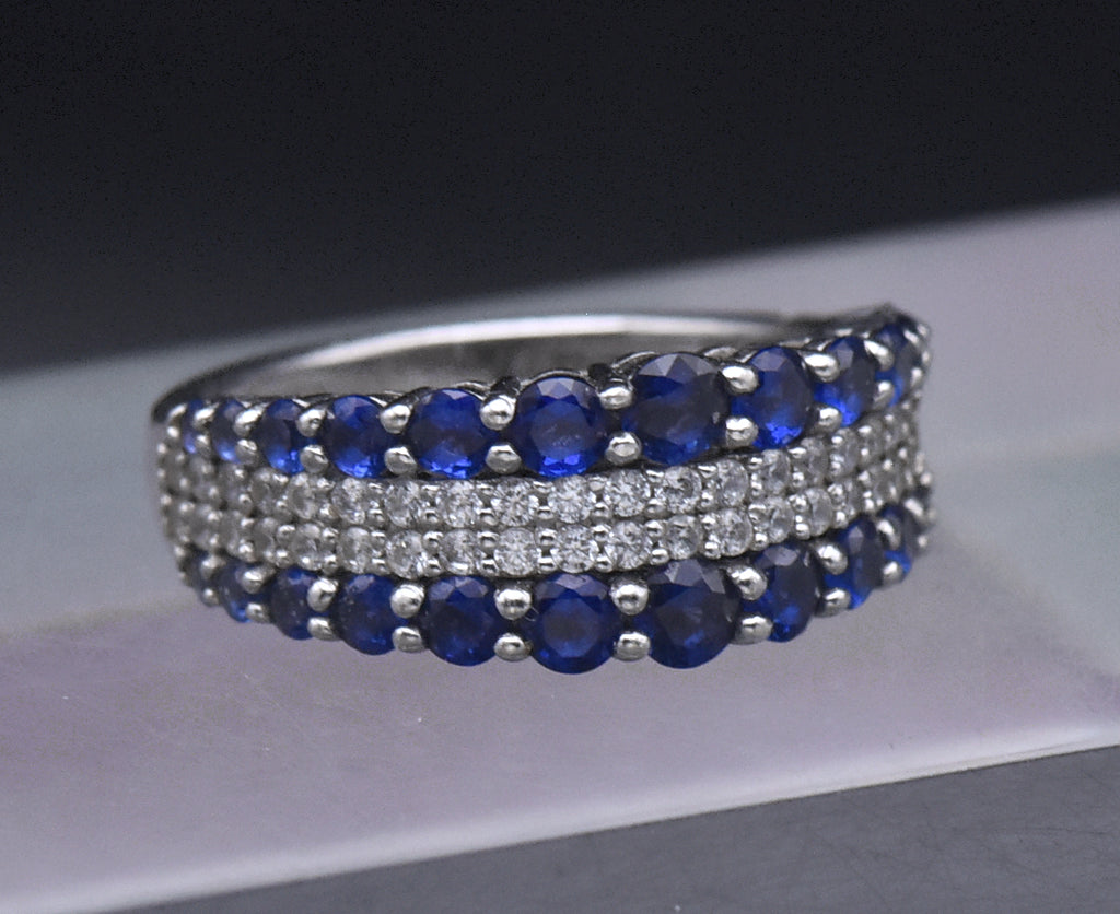 Sterling Silver Blue and White CZ Ring - Size 6.25