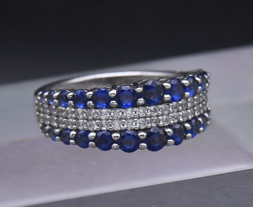 Sterling Silver Blue and White CZ Ring - Size 6.25