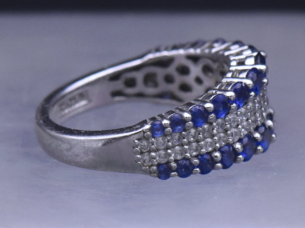 Sterling Silver Blue and White CZ Ring - Size 6.25