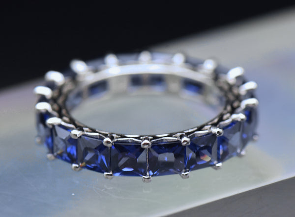 Vintage Blue Cubic Zirconia Sterling Silver Eternity Band - Size 8