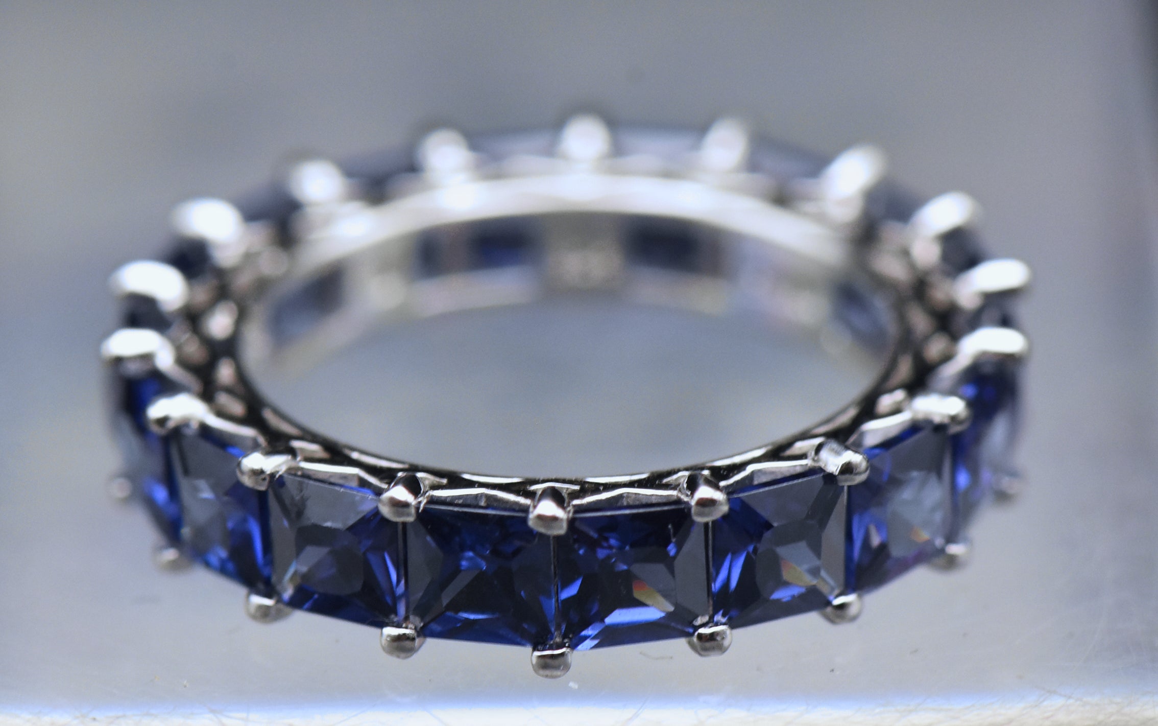 Vintage Blue Cubic Zirconia Sterling Silver Eternity Band - Size 8