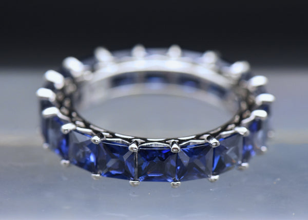 Vintage Blue Cubic Zirconia Sterling Silver Eternity Band - Size 8