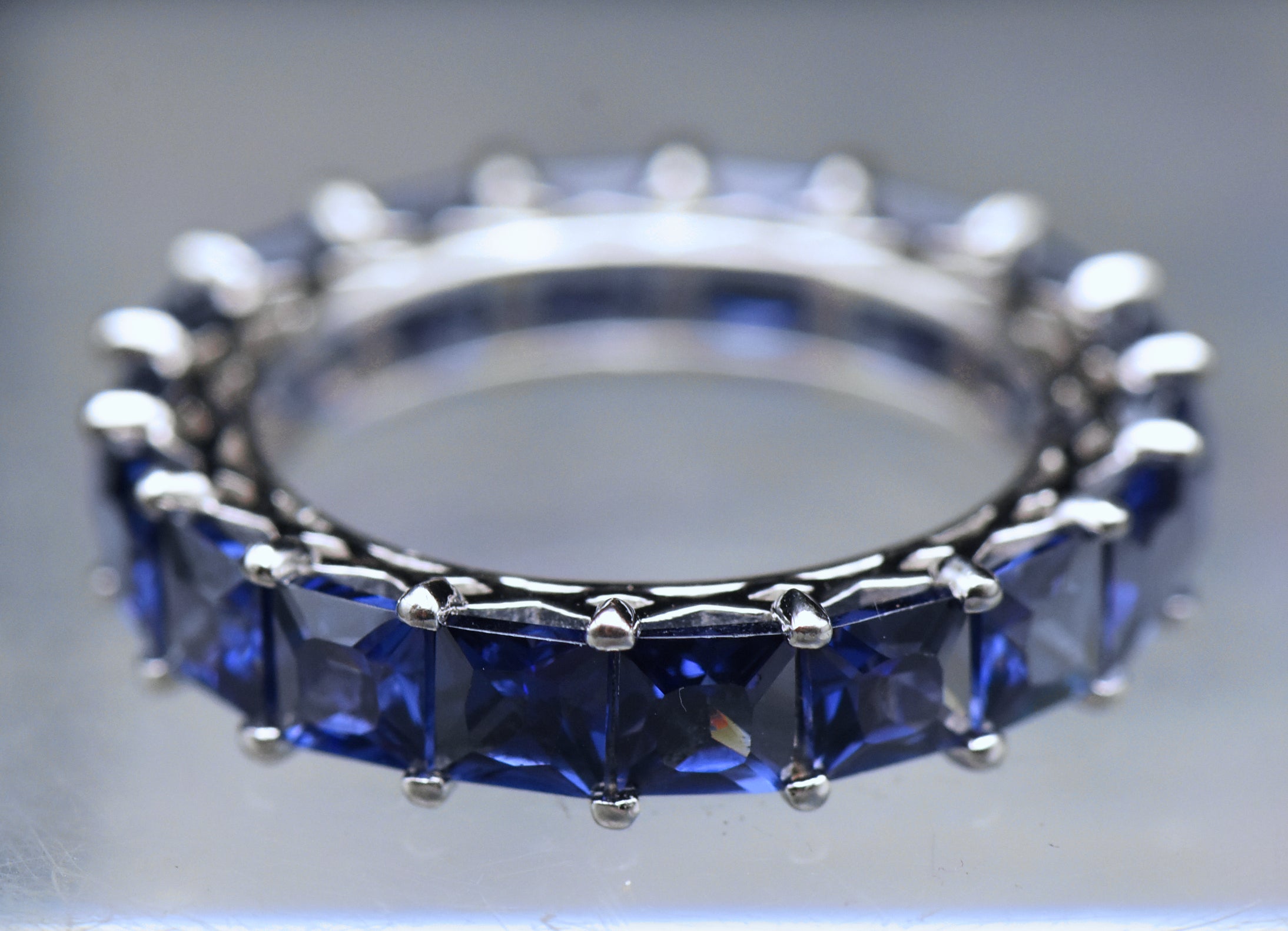 Vintage Blue Cubic Zirconia Sterling Silver Eternity Band - Size 8