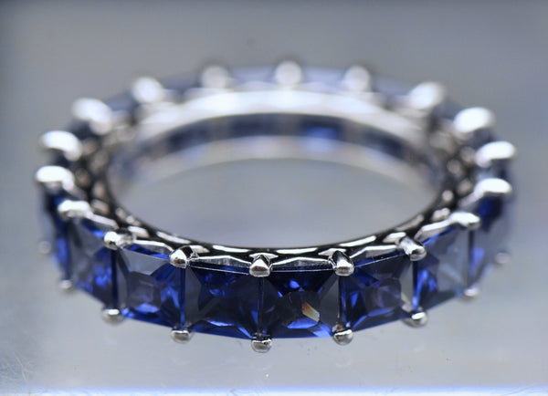 Vintage Blue Cubic Zirconia Sterling Silver Eternity Band - Size 8