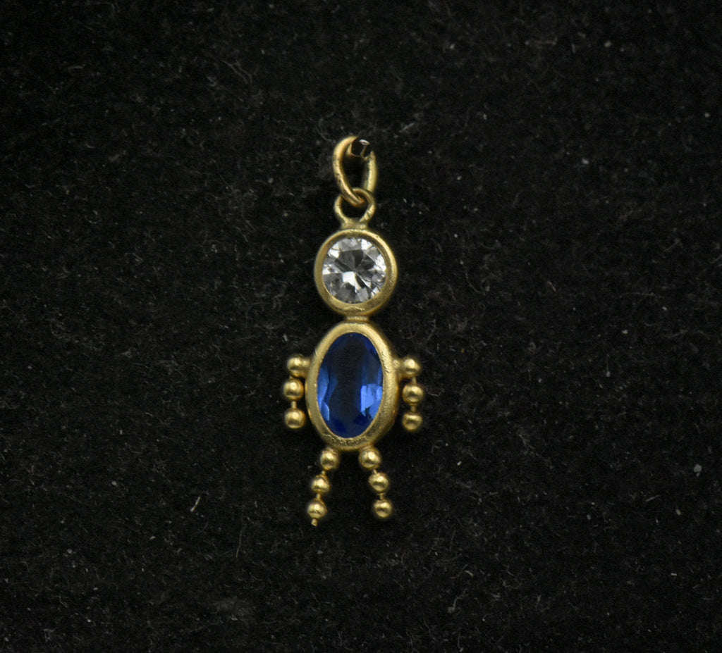 Vintage 14k Blue Crystal Stick Figure Charm