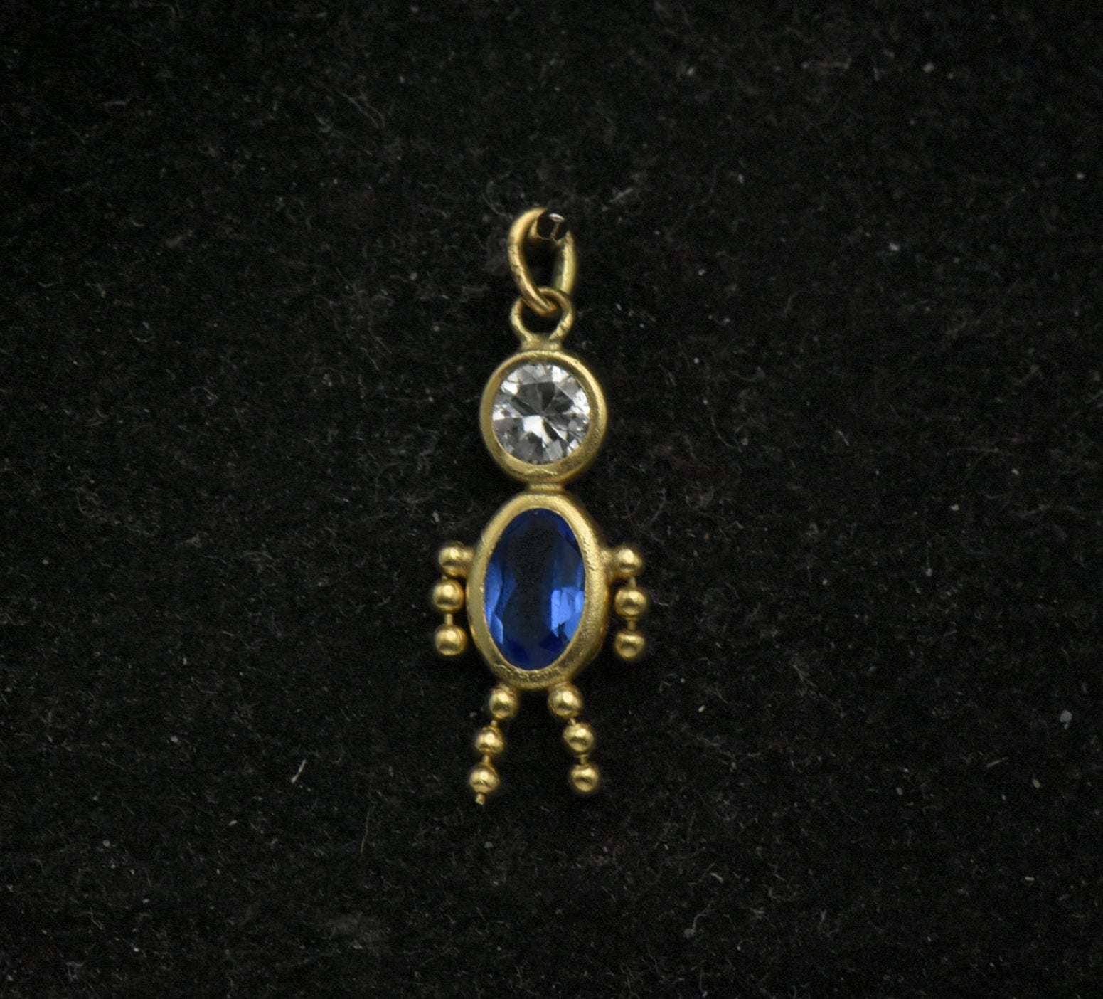 Vintage 14k Blue Crystal Stick Figure Charm