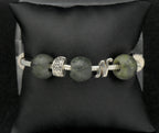 Vintage Sterling Silver and Nephrite Beads "N" Initial Bracelet - 7.25"