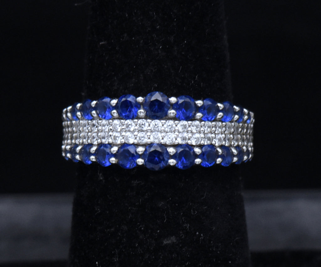 Sterling Silver Blue and White CZ Ring - Size 6.25