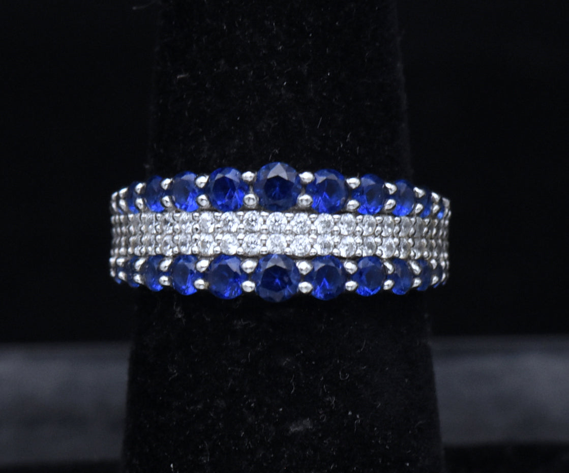 Sterling Silver Blue and White CZ Ring - Size 6.25