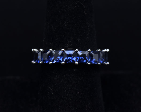 Vintage Blue Cubic Zirconia Sterling Silver Eternity Band - Size 8