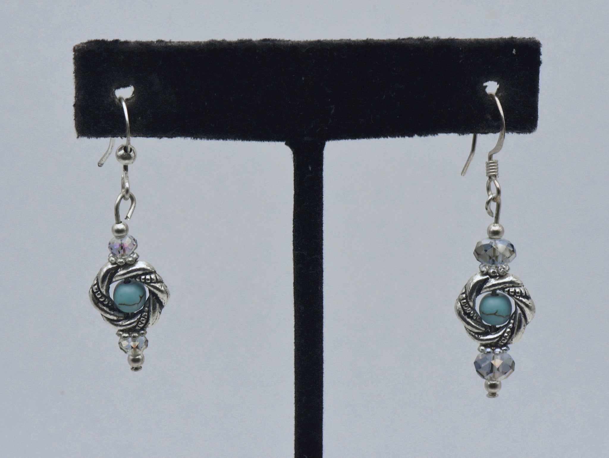 Vintage Silver Tone and Faux Turquoise Bead Dangle Earrings