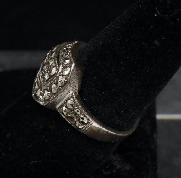 Vintage Sterling Silver and Marcasite Buckle Ring - Size 8