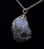 Tumbled Black Stone Pendant on Gold Tone Chain Necklace - 17"