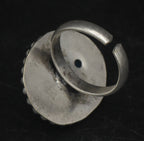Vintage Handmade Silver Tone Metal Blue Cabochon Adjustable Ring - Size 7+