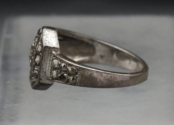 Vintage Sterling Silver and Marcasite Buckle Ring - Size 8