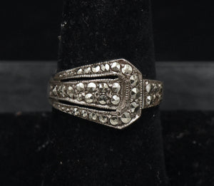 Vintage Sterling Silver and Marcasite Buckle Ring - Size 8