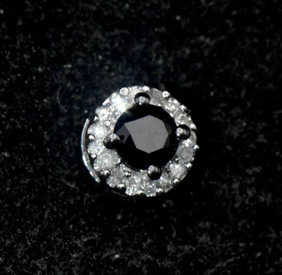 Vintage 10k White Gold Black and White Diamonds Halo Slide Pendant