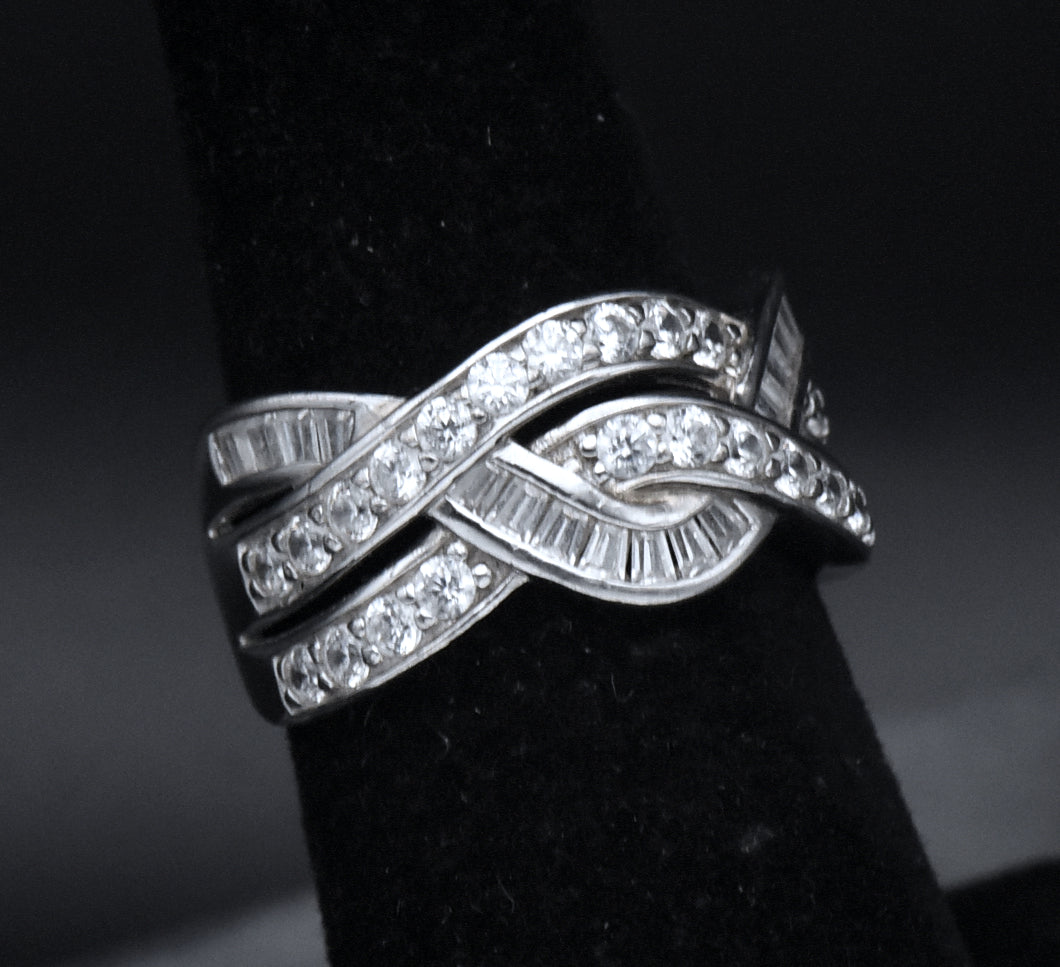 Sterling Silver Braided Design Cubic Zirconia Band - Size 6