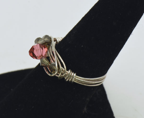 Vintage Silver Tone Metal Wire Wrapped Ring - Size 7.5