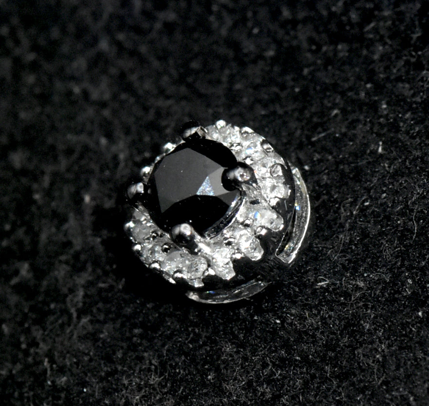 Vintage 10k White Gold Black and White Diamonds Halo Slide Pendant