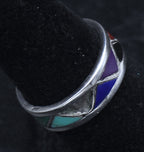 Vintage Handmade Inlaid Stone Sterling Silver Band - Size 5.75