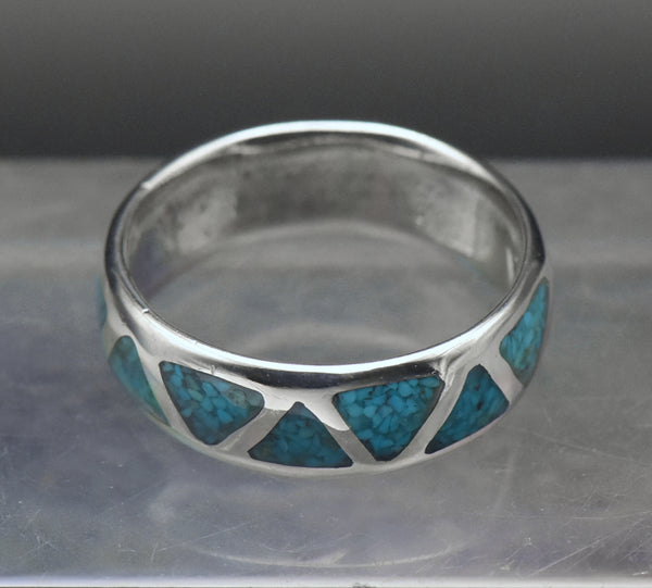 Vintage Sterling Silver Inlaid Crushed Stone Band - Size 10.75