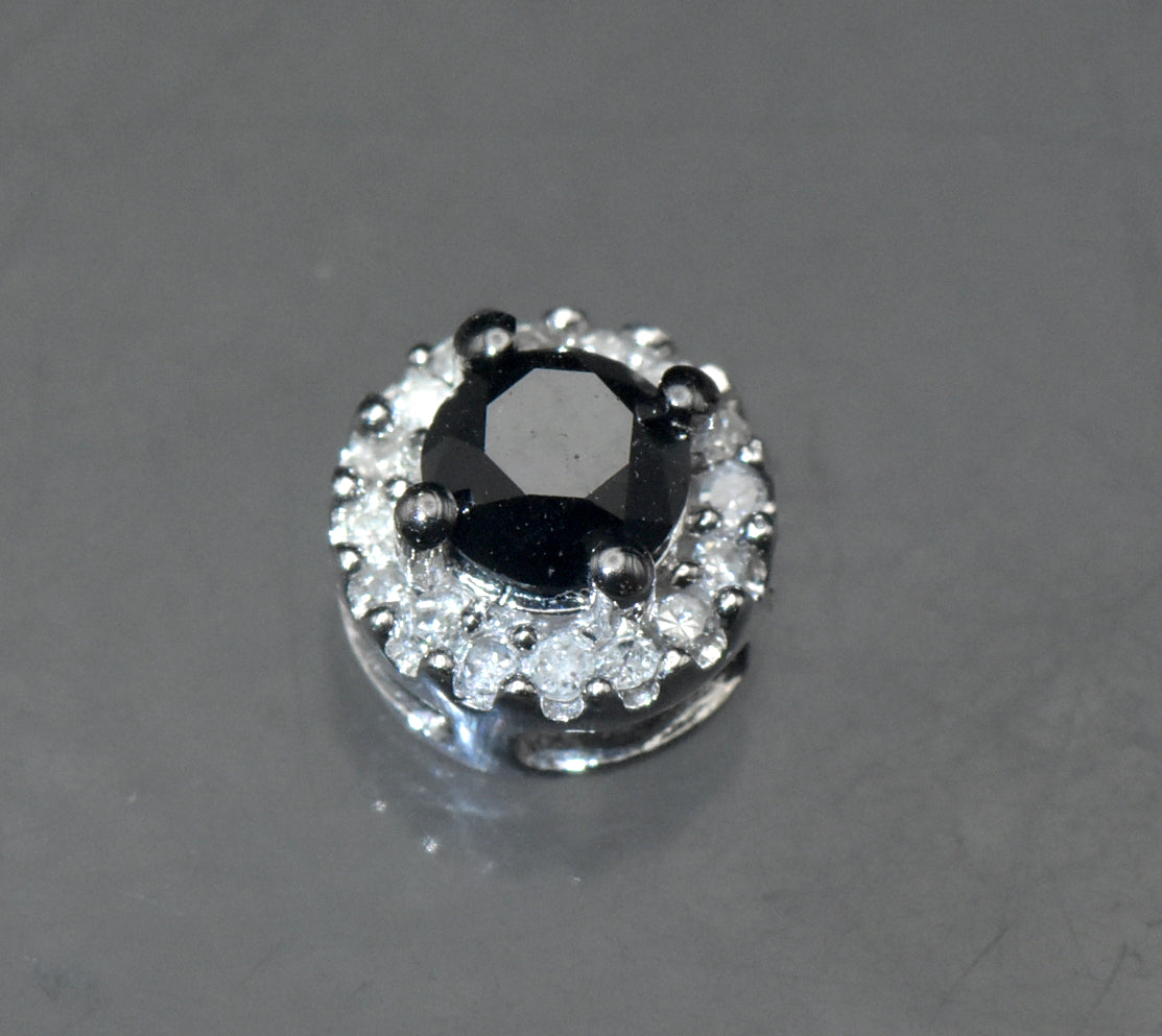 Vintage 10k White Gold Black and White Diamonds Halo Slide Pendant