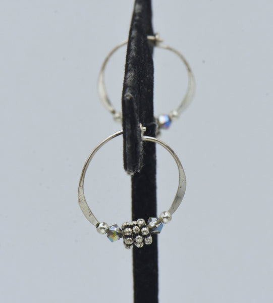 Vintage Sterling Silver Hoop Beaded Earrings