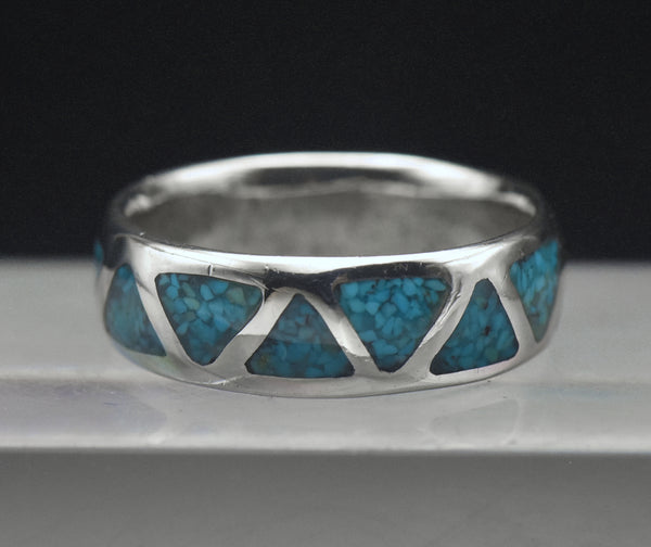 Vintage Sterling Silver Inlaid Crushed Stone Band - Size 10.75