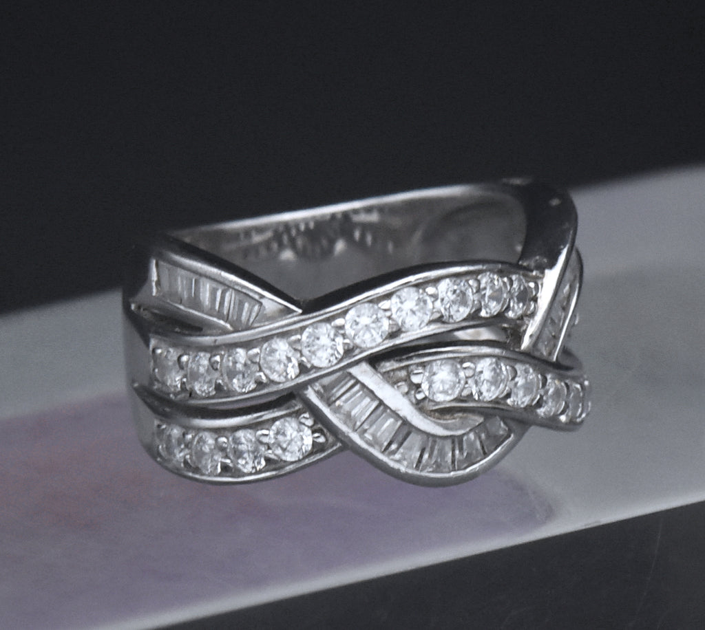Sterling Silver Braided Design Cubic Zirconia Band - Size 6