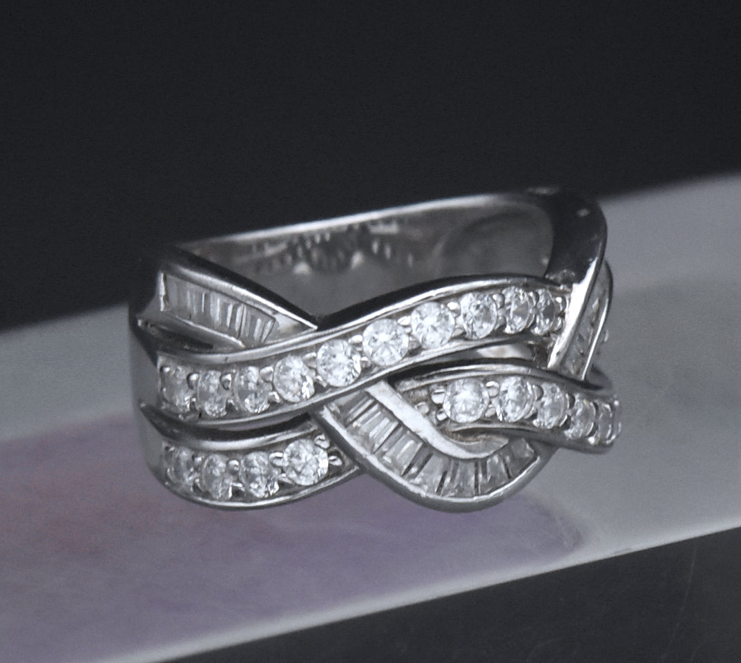 Sterling Silver Braided Design Cubic Zirconia Band - Size 6