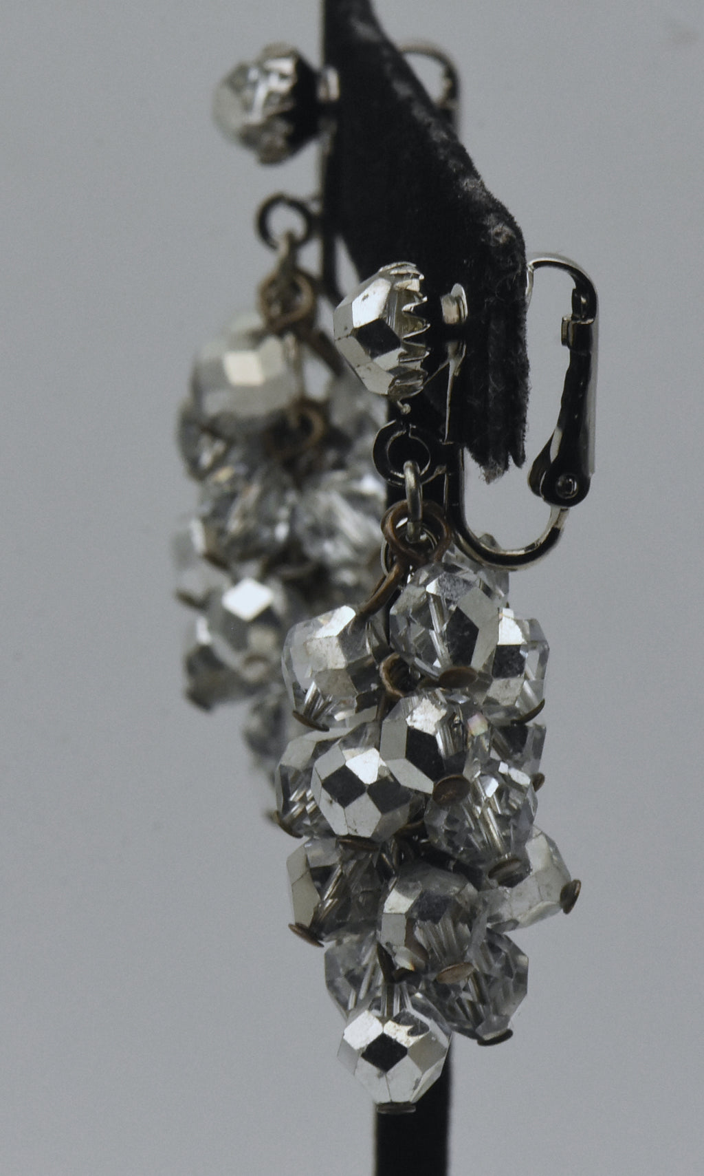 Dalsheim - Vintage Silver Tone and Colorless Faceted Bead Dangle Clip-On Earrings