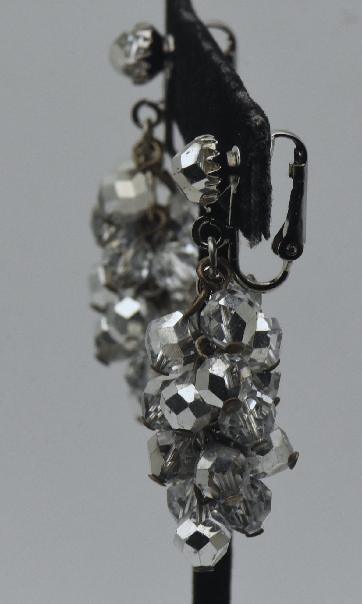 Dalsheim - Vintage Silver Tone and Colorless Faceted Bead Dangle Clip-On Earrings