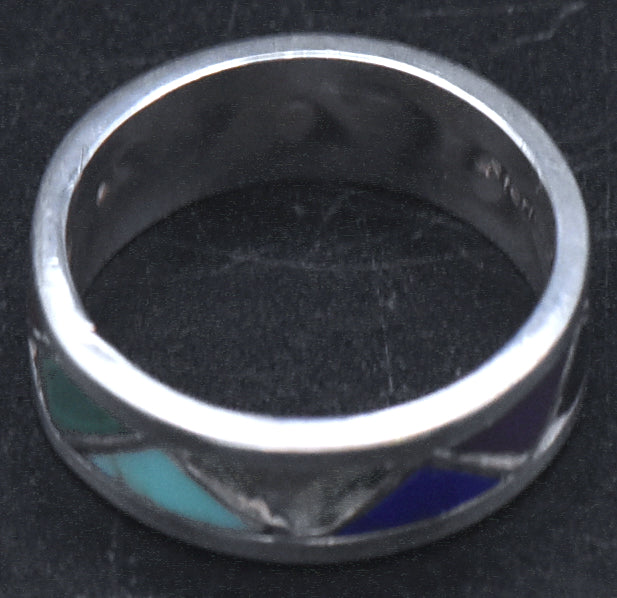 Vintage Handmade Inlaid Stone Sterling Silver Band - Size 5.75