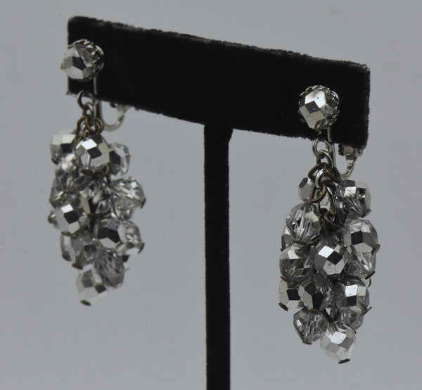 Dalsheim - Vintage Silver Tone and Colorless Faceted Bead Dangle Clip-On Earrings