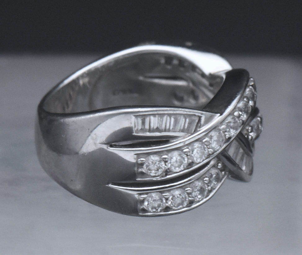 Sterling Silver Braided Design Cubic Zirconia Band - Size 6
