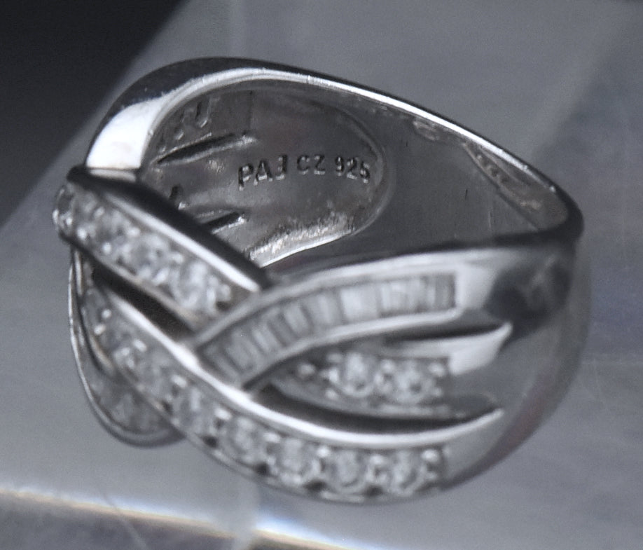 Sterling Silver Braided Design Cubic Zirconia Band - Size 6