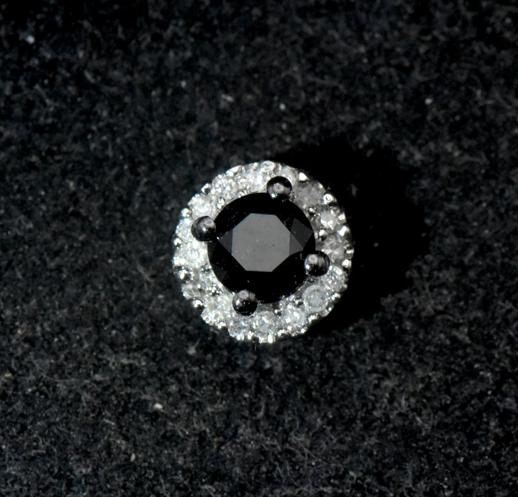 Vintage 10k White Gold Black and White Diamonds Halo Slide Pendant