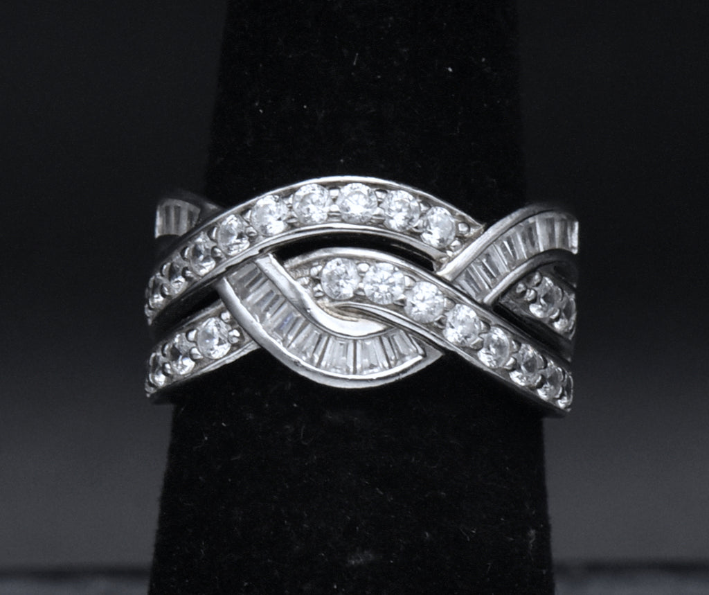 Sterling Silver Braided Design Cubic Zirconia Band - Size 6