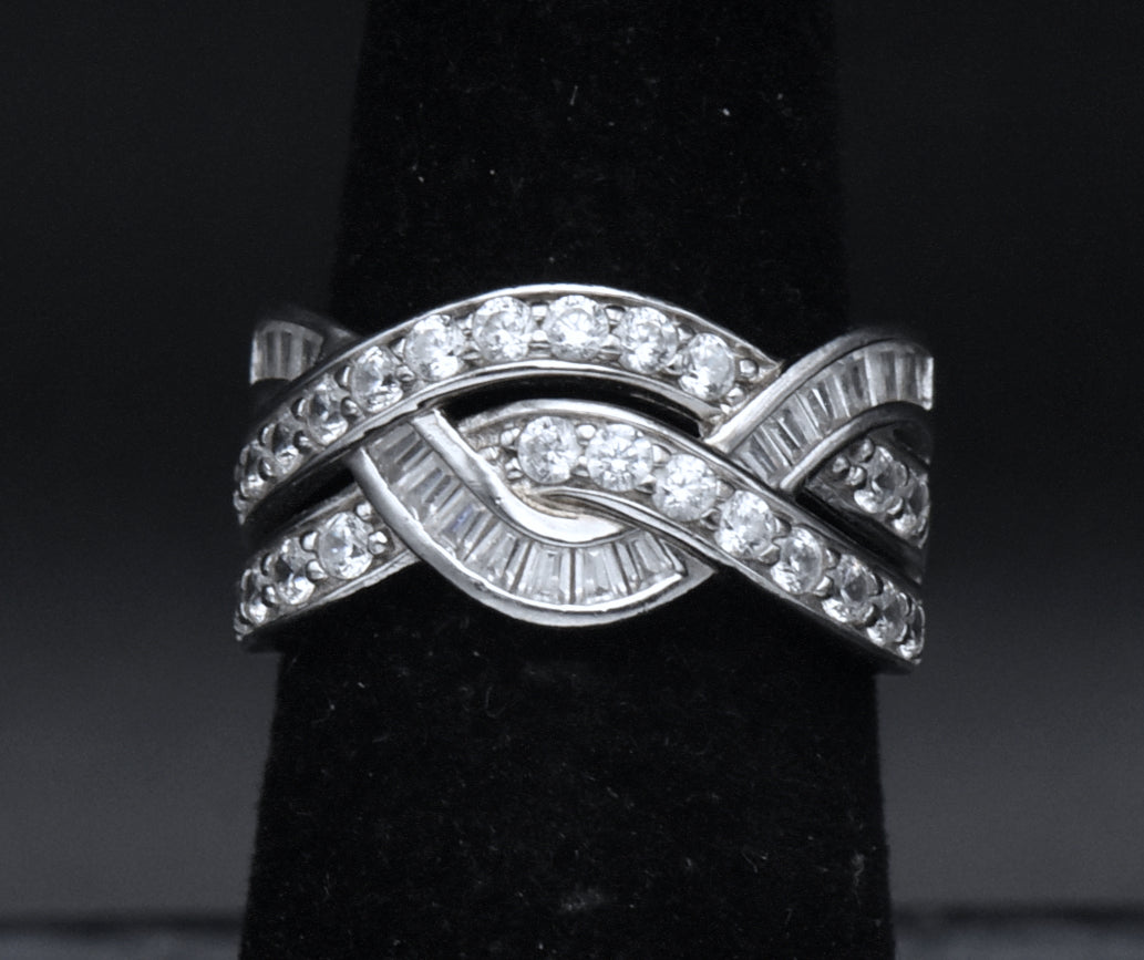 Sterling Silver Braided Design Cubic Zirconia Band - Size 6